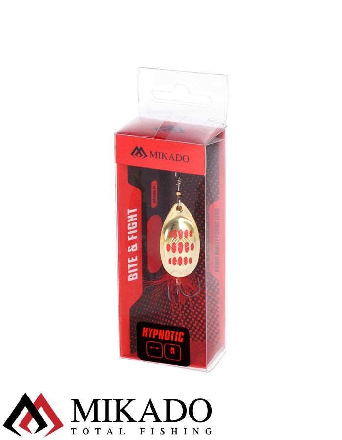 Блесна вращающаяся Mikado HYPNOTIC №4, 10.5 г., GOLDEN RED, с красной кисточкой, тройник BKK