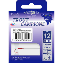 Крючки с поводками Mikado TROUT CAMPIONE № 2 R / 0.25 мм. / 60 см. ( 10 шт.)