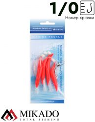 Морская оснастка Mikado HAIR TUBE RIG, крючок № 1/0 RED/WHITE