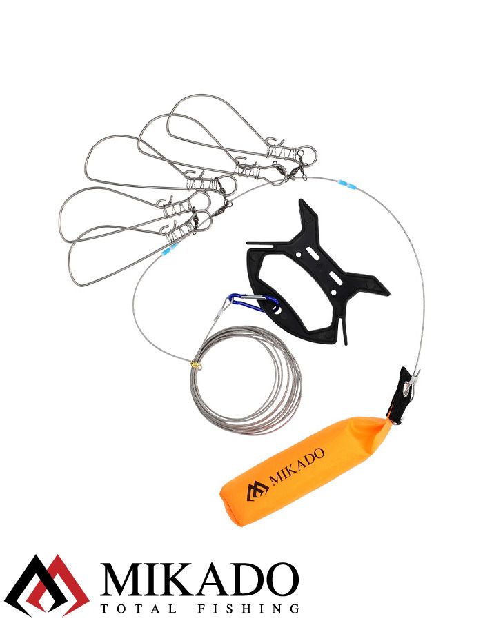 Кукан  рыболовный Mikado (5 застёжек 14 см, карабин, поплавок)
