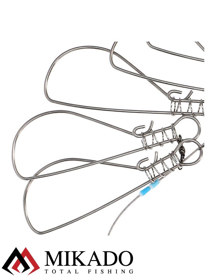 Кукан  рыболовный Mikado (5 застёжек 14 см, карабин, поплавок)