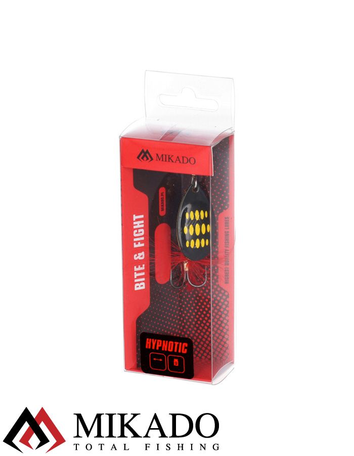 Блесна вращающаяся Mikado HYPNOTIC №5, 13.4 г., BEE, с красной кисточкой, тройник BKK