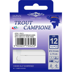 Крючки с поводками Mikado TROUT CAMPIONE № 4 NI / 0.25 мм. / 75 см. ( 10 шт.)