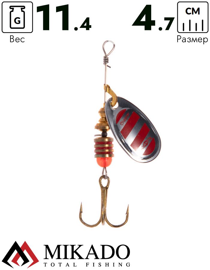 Блесна вращающаяся Mikado BLASTER №5, 11.4 г., серебро 22, длина лепестка 47 мм.