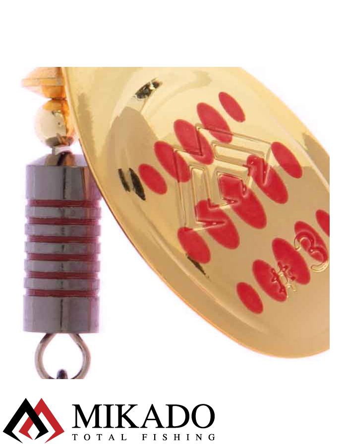 Блесна вращающаяся Mikado HYPNOTIC №5, 13.4 г., GOLDEN RED, с красной кисточкой, тройник BKK