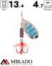 Блесна вращающаяся Mikado HYPNOTIC №5, 13.4 г., SILVER BLUE, с красной кисточкой, тройник BKK