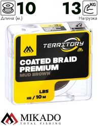 Поводочный плетеный шнур Mikado Territory COATED BRAID PREMIUM мягкий в оболочке 30LB (10 м) корич.