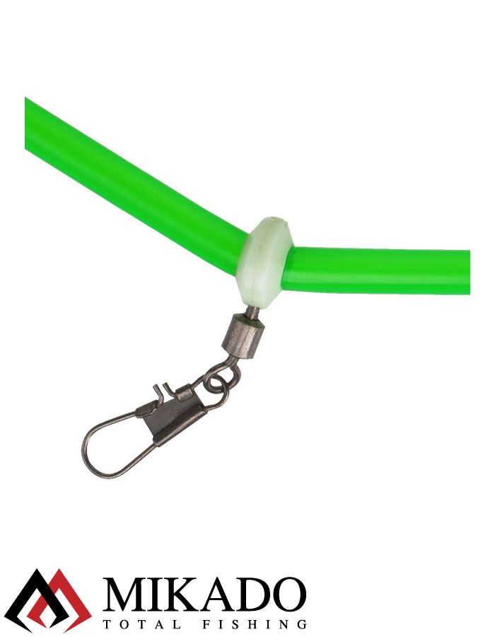 Трубка - антизакручиватель Mikado с вертлюжком и карабином L зелёная 20 см.( 10 шт.)