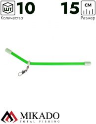 Трубка - антизакручиватель Mikado с вертлюжком и карабином M зелёная 15 см. ( 10 шт.)