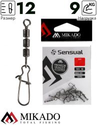 Застежка с тройным роликовым вертлюжком Mikado № 12.  тест 9 кг. (12 шт.)