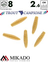 Личинка крупная силиконовая Mikado TROUT CAMPIONE FAT GRUB (чеснок) 2.6 см., 0.58 г., BEIGE (8 шт.),