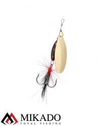 Блесна вращающаяся с кисточкой Mikado M-GRUB № 4, 13 г., GOLD/BLACK TIGER