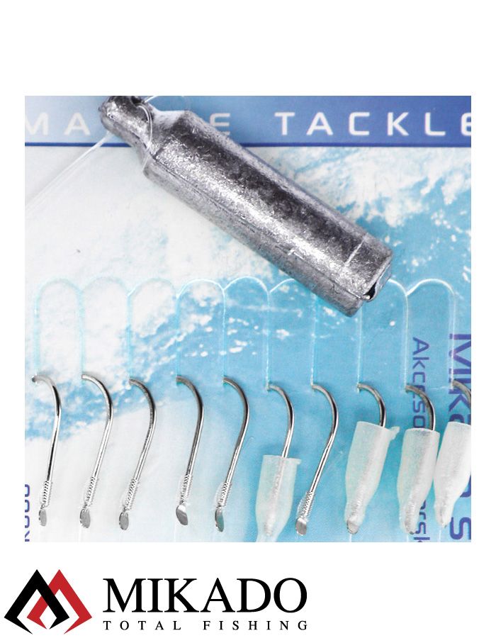 Поводок морской Mikado (леска 0,35 мм, крючки №6 -10шт., груз 30 г.)