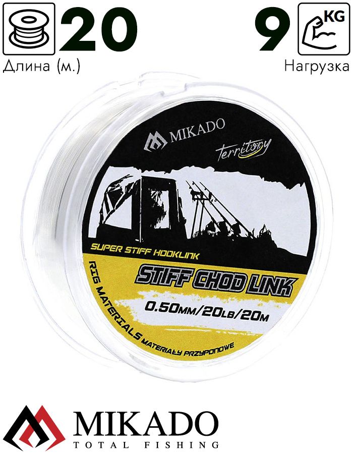 Поводковый материал Mikado Territory STIFF CHOD LINK 0,50 (20 lb 20 м) прозрачный
