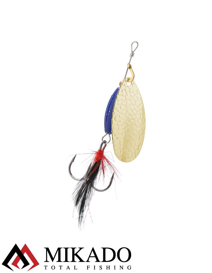 Блесна вращающаяся с кисточкой Mikado M-GRUB № 4, 13 г., GOLD/BLUE KNIGHT