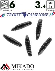 Личинка крупная силиконовая Mikado TROUT CAMPIONE FAT GRUB (чеснок) 3.4 см., 1 г., BLACK (6 шт.)
