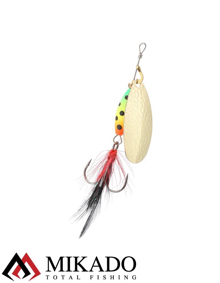 Блесна вращающаяся с кисточкой Mikado M-GRUB № 4, 13 г., GOLD/FIRETIGER