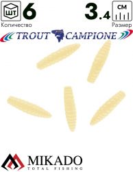 Личинка крупная силиконовая Mikado TROUT CAMPIONE FAT GRUB (чеснок) 3.4 см., 1 г., CHEESE (6 шт.)