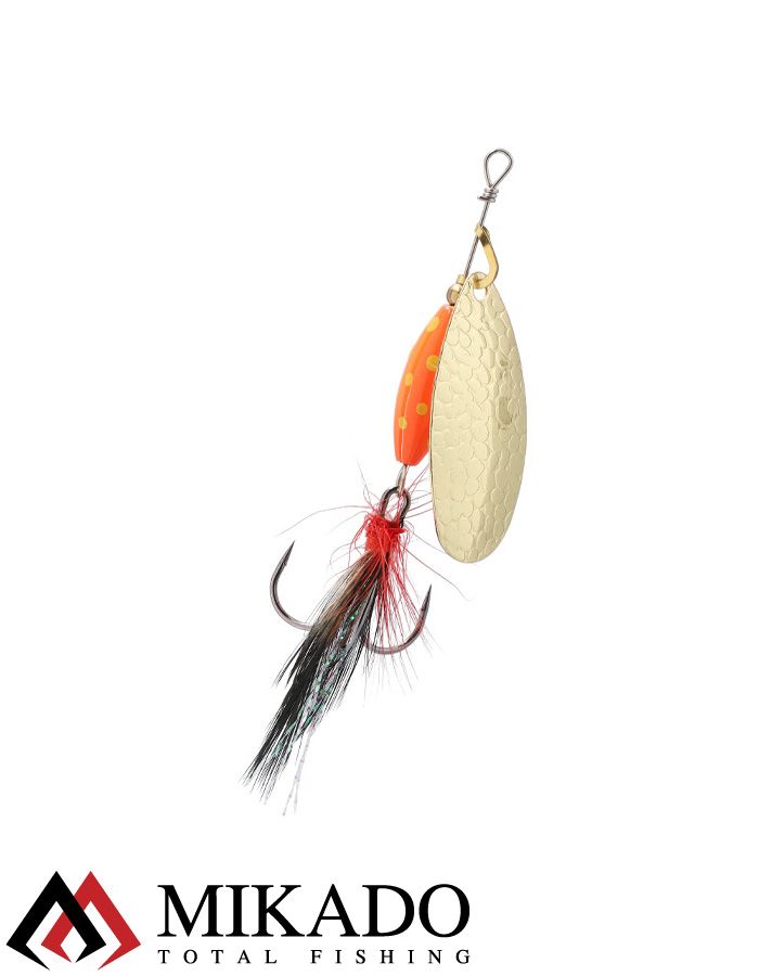Блесна вращающаяся с кисточкой Mikado M-GRUB № 4, 13 г., GOLD/RED TIGER