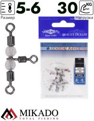 Вертлюжок роликовый на трубке Mikado BN 5*6.  тест 30 кг. (5 шт.)