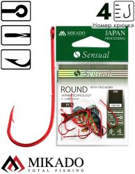 Крючки Mikado SENSUAL - ROUND с заусенцами № 4 RED (с ушком) ( 10 шт.)