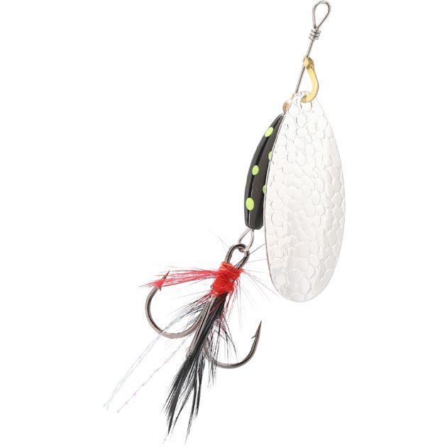 Блесна вращающаяся с кисточкой Mikado M-GRUB № 4, 13 г., SILVER/BLACK LEMON