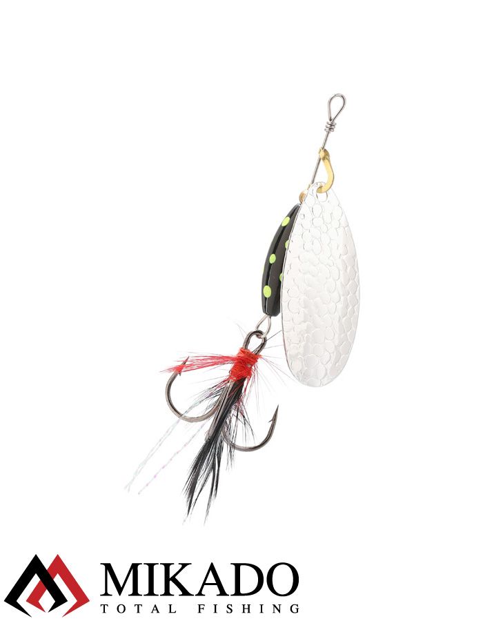 Блесна вращающаяся с кисточкой Mikado M-GRUB № 4, 13 г., SILVER/BLACK LEMON