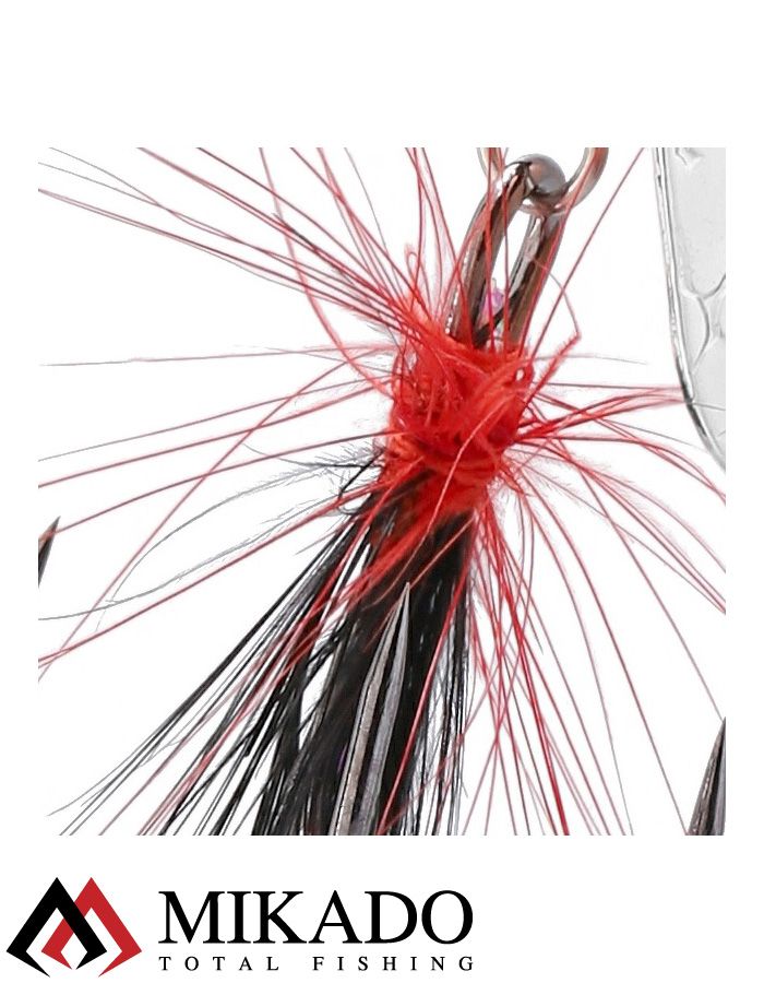 Блесна вращающаяся с кисточкой Mikado M-GRUB № 4, 13 г., SILVER/BLACK TIGER