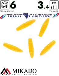 Личинка крупная силиконовая Mikado TROUT CAMPIONE FAT GRUB (чеснок) 3.4 см., 1 г., INTENSE YELLOW (6