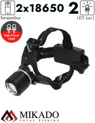 Налобный фонарик Mikado AML01-2209 10W-550lm + УФ свет (2 светодиода "High Power Cree", USB)
