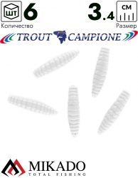 Личинка крупная силиконовая Mikado TROUT CAMPIONE FAT GRUB (чеснок) 3.4 см., 1 г., WHITE (6 шт.)
