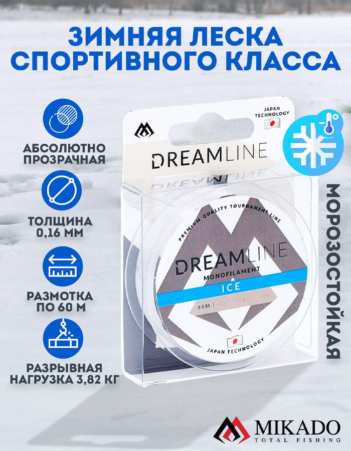 Леска зимняя Mikado DREAMLINE ICE 0,16 (60 м) - 3,82 кг.