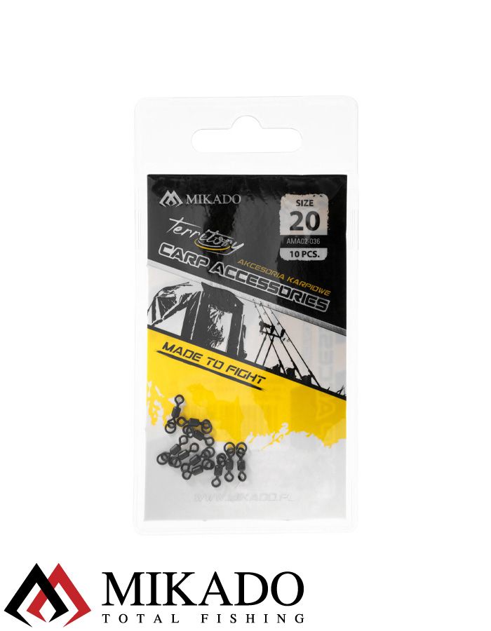 Вертлюг роликовый Mikado Territory MICRO с кольцом, №20, 15кг., черный (10шт.)