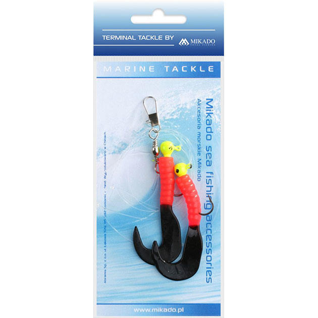 Морская оснастка Mikado на треску PILK TWIST JIGHEAD RIG 5.5см, 3 г. (2 шт.) крючки №1 красно-чёрный