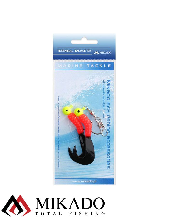 Морская оснастка Mikado на треску PILK TWIST JIGHEAD RIG 5.5см, 6г. (2шт.) крючки №1/0 красно-чёрный