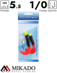 Морская оснастка Mikado на треску PILK TWIST JIGHEAD RIG 5.5см, 6г. (2шт.) крючки №1/0 красно-чёрный