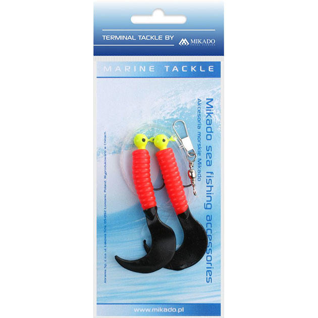 Морская оснастка Mikado на треску PILK TWIST JIGHEAD RIG 5.5см, 6г. (2шт.) крючки №1/0 красно-чёрный