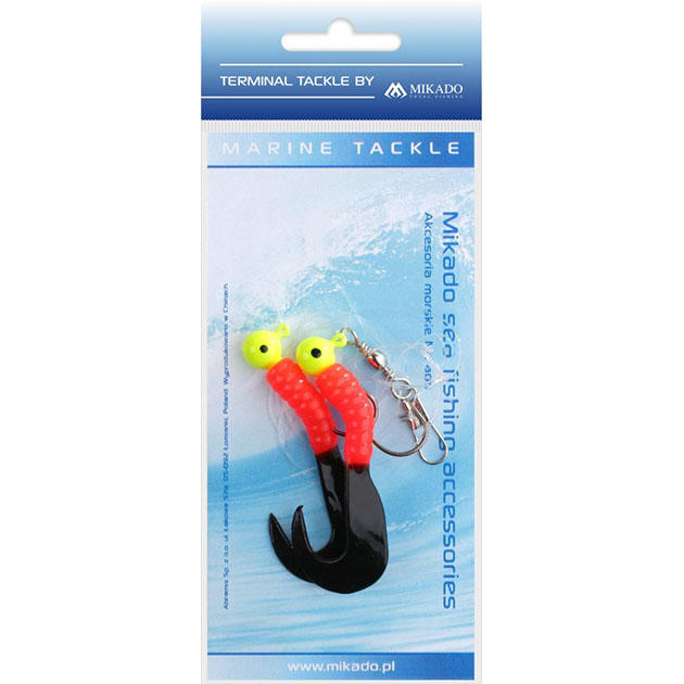 Морская оснастка Mikado на треску PILK TWIST JIGHEAD RIG 5.5см, 6г. (2шт.) крючки №1/0 красно-чёрный