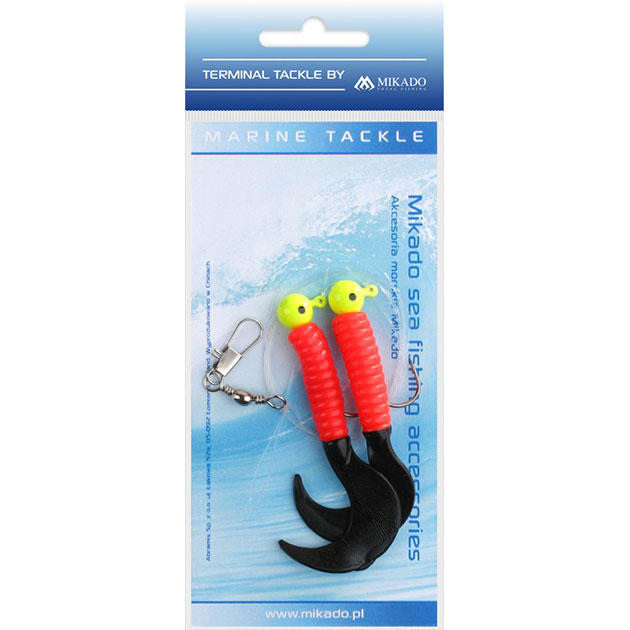 Морская оснастка Mikado на треску PILK TWIST JIGHEAD RIG 5.5см, 6г. (2шт.) крючки №1/0 красно-чёрный