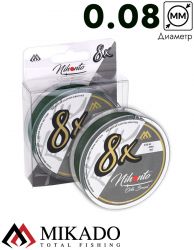 Плетеный шнур Mikado NIHONTO OCTA BRAID 0,08 green (150 м) - 5.15 кг.