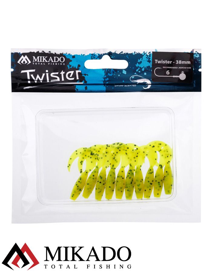 Твистер Mikado TWISTER 38 мм., 0.7 г., CHARTREUSE PEPPER (10 шт.)
