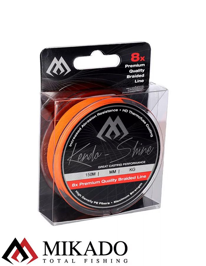 Плетеный шнур Mikado KENDO SHINE 8-x HDPE 0.10 orange (150 м) 8,23 кг.