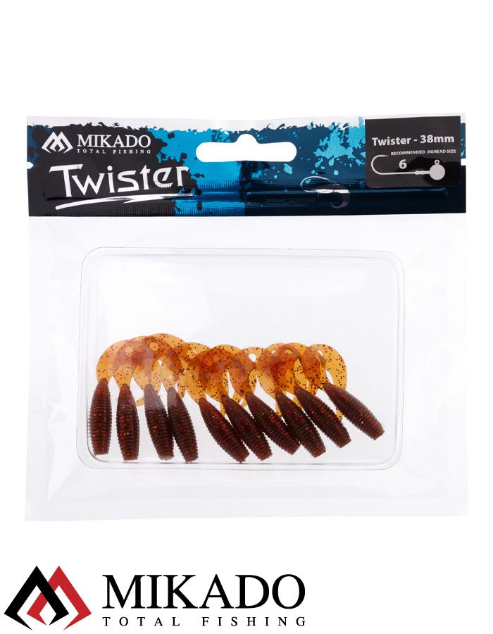 Твистер Mikado TWISTER 38 мм., 0.7 г., MOTOROIL RED (10 шт.)