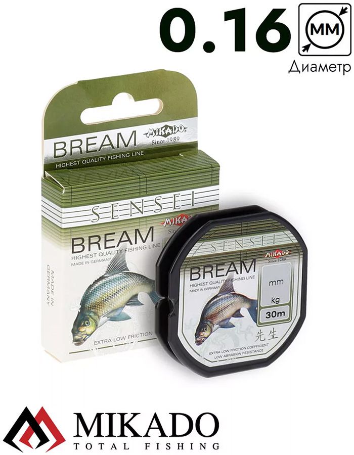 Леска мононить Mikado SENSEI BREAM 0,16 (30 м) - 4.20 кг.