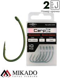 Крючки Mikado Carp Fine Line с покрытием никель + тефлон - 12003  № 2 (с ушком) ( 10 шт.)