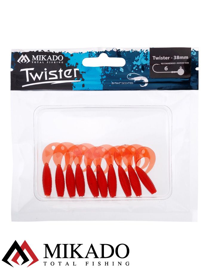 Твистер Mikado TWISTER 38 мм., 0.7 г., RED (10 шт.)
