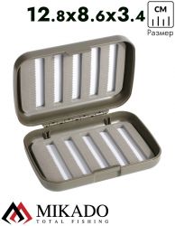 Коробка для мормышек и мушек Mikado (12,8 х 8,6 х 3,4см) серая, водонепроницаемая