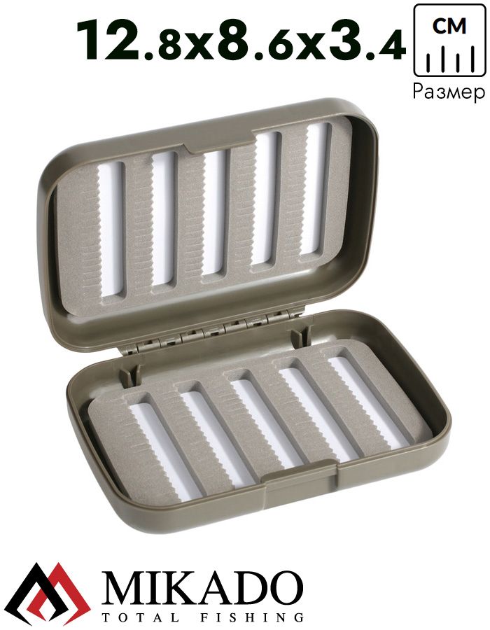 Коробка для мормышек и мушек Mikado (12,8 х 8,6 х 3,4см) серая, водонепроницаемая