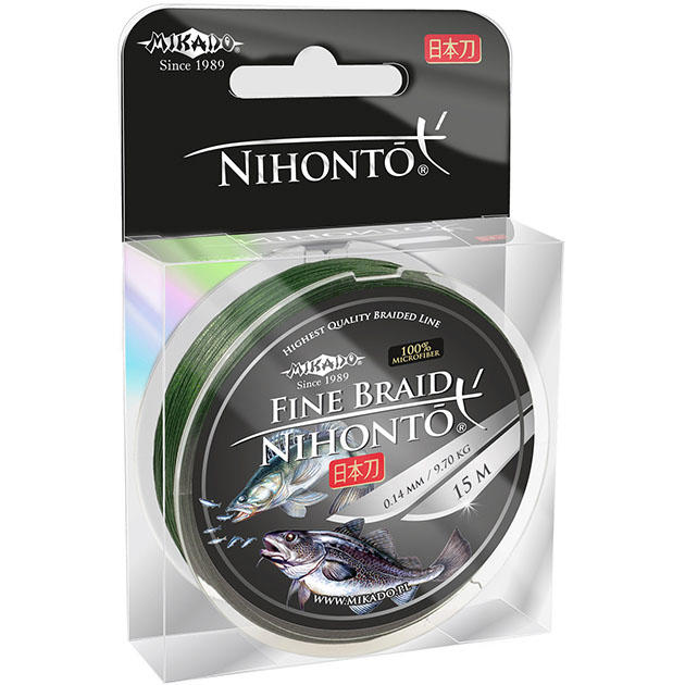Плетеный шнур Mikado NIHONTO FINE BRAID 0,08 green (15 м) - 4.95 кг.