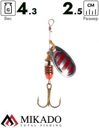 Блесна вращающаяся Mikado BLASTER №2, 4.3 г., серебро 22, длина лепестка 25 мм.